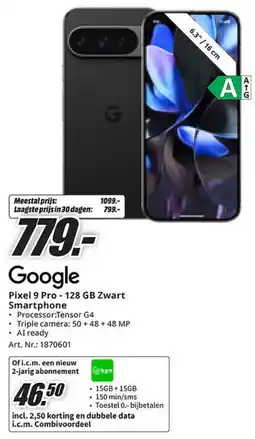 MediaMarkt Google Pixel 9 Pro 128 GB Zwart Smartphone aanbieding
