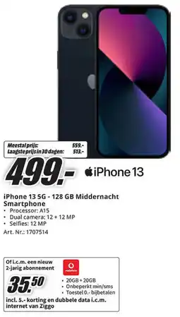 MediaMarkt iPhone 13 5G 128 GB Middernacht Smartphone aanbieding