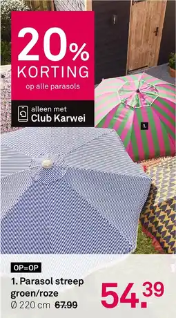 Karwei Parasol streep groen / roze aanbieding