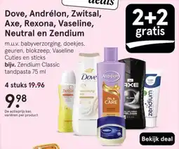 Etos Dove, Andrélon, Zwitsal, Axe, Rexona, Vaseline, Neutral en Zendium aanbieding