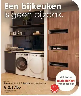 Superkeukens bijkeuken Ensor walnoot / Burton marineblauw aanbieding