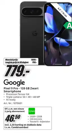 MediaMarkt Google Pixel 9 Pro 128 GB Zwart Smartphone Processor Tensor GA aanbieding