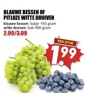 MCD Supermarkt BLAUWE BESSEN OF PITLOZE WITTE DRUIVEN aanbieding