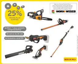 Praxis Worx 1-accu-systeem tuingereedschap aanbieding