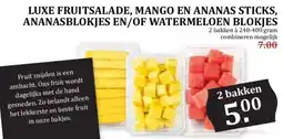 MCD Supermarkt LUXE FRUITSALADE, MANGO EN ANANAS STICKS, ANANASBLOKJES EN/OF WATERMELOEN BLOKJES aanbieding