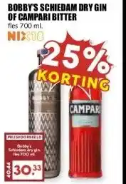 MCD Supermarkt BOBBY'S SCHIEDAM DRY GIN OF CAMPARI BITTER aanbieding
