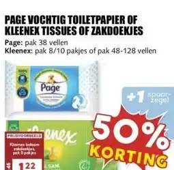 MCD Supermarkt PAGE VOCHTIG TOILETPAPIER OF KLEENEX TISSUES OF ZAKDOEKJES aanbieding