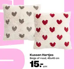 Kwantum Kussen Hartjes Beige of rood, 45x45 cm aanbieding