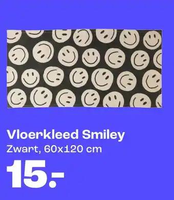 Kwantum Vloerkleed Smiley Zwart, 60x120 cm aanbieding
