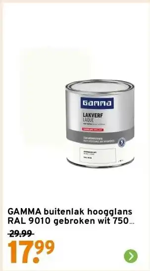 GAMMA GAMMA buitenlak hoogglans RAL 9010 gebroken wit 750 ml aanbieding