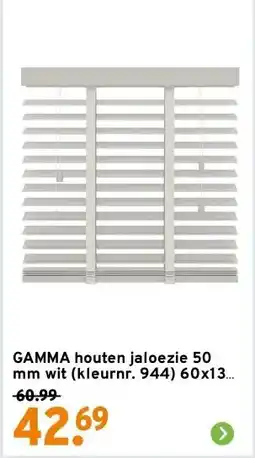 GAMMA GAMMA houten jaloezie 50 mm wit (kleurnr. 944) 60x130 cm (bxh) aanbieding