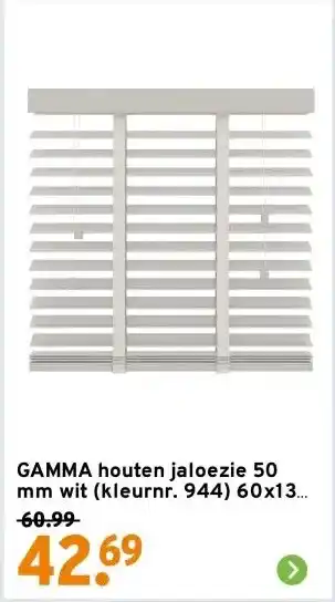 GAMMA GAMMA houten jaloezie 50 mm wit (kleurnr. 944) 60x130 cm (bxh) aanbieding