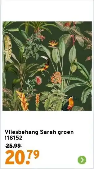 GAMMA Vliesbehang Sarah groen 118152 aanbieding