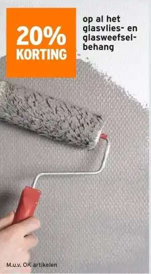 GAMMA 20% korting op al het glasvlies- en glasweeefsel behang aanbieding