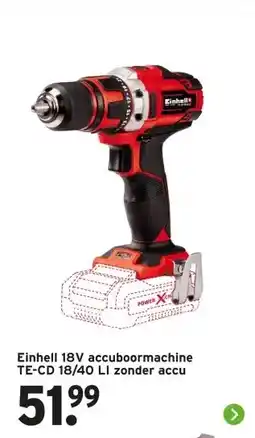 GAMMA Einhell 18V accuboormachine TE-CD 18/40 LI zonder accu aanbieding