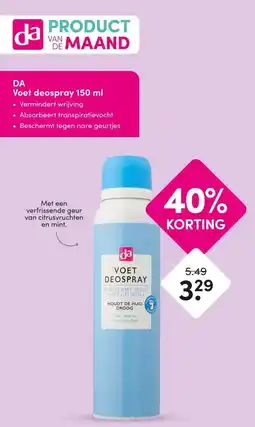 DA DA Voet deospray 150 ml• Absorbeert transpiratievocht • Beschermt tegen nare geurtjes aanbieding