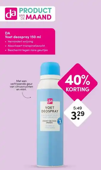 DA DA Voet deospray 150 ml• Absorbeert transpiratievocht • Beschermt tegen nare geurtjes aanbieding