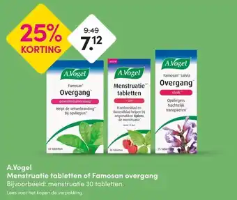 DA A.Vogel Menstruatie tabletten of Famosan overgang Bijvoorbeeld: menstruatie 30 tabletten. aanbieding