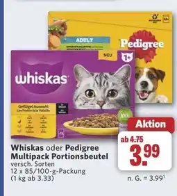 Combi Whiskas oder Pedigree Multipack Portionsbeutel aanbieding