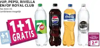 Boon`s Markt 7UP, PEPSI, RIVELLA EN/OF ROYAL CLUB fles 1000 ml. combineren mogelijk aanbieding
