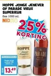Boon`s Markt HOPPE JONGE JENEVER OF PARADE VIEUX SUPERIEUR fles 1000 ml. aanbieding