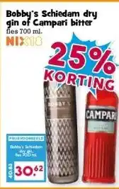 Boon`s Markt Bobby's Schiedam dry gin of Campari bitter fles 700 ml. aanbieding