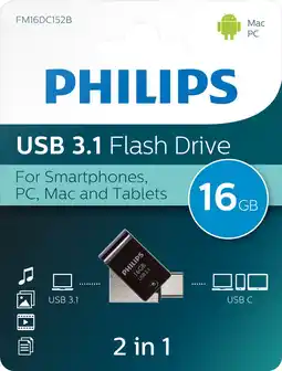Bol.com Philips 2 in1 USB stick 3.1/USB C - 16GB - FM16DC152B aanbieding