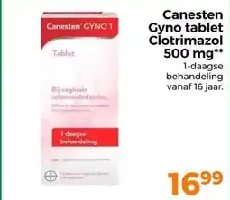 Trekpleister Canesten Gyno tablet Clotrimazol 500 mg** 1-daagse behandeling vanaf 16 jaar. aanbieding
