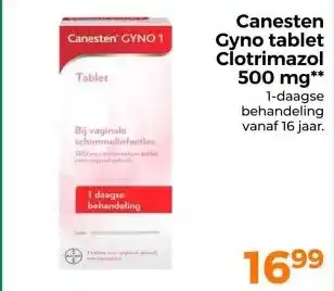 Trekpleister Canesten Gyno tablet Clotrimazol 500 mg** 1-daagse behandeling vanaf 16 jaar. aanbieding