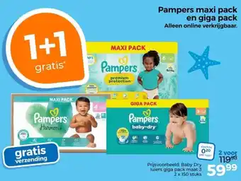 Trekpleister Pampers maxi pack en giga pack Alleen online verkrijgbaar. aanbieding