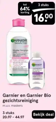 Etos Garnier en Garnier Bio gezichtsreiniging aanbieding