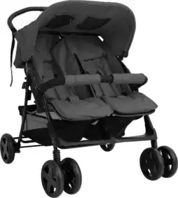 Bol.com The Living Store Comfortabele tweelingwagen - Donkergrijs - 80 x 96 x 104 cm - Staal en linnen aanbieding