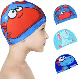 Amazon Crazy Bean Catoon Badmuts, uniseks, 3 stuks, stof, badmuts, elastische badmuts voor kinderen aanbieding