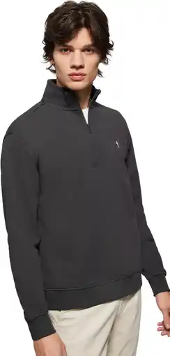Amazon Polo Club Heren Zwartgrijze Sweater met Halve Rits en Logo Sweatshirt for Men aanbieding