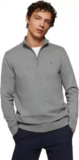 Amazon Polo Club Gebreide Trui in Gemêleerd met Staande Kraag Heren -100% Katoen - Rits - Pullover Zipper aanbieding