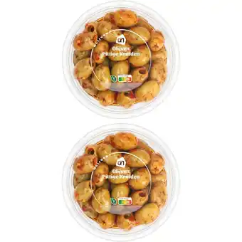 Albert Heijn AH Groene olijven pittige kruiden 2-pack aanbieding