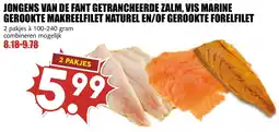 De Boerenschuur Jongens van de fant getrancheerde zalm, vis marine gerookte makreelfilet naturel en/of gerookte forelfilet aanbieding