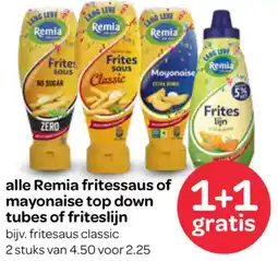 Spar Alle remia fritessaus of mayonaise top down tubes of friteslijn aanbieding