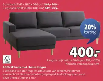 Jysk Egense bank met chaise longue aanbieding