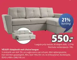 Jysk Vejlby slaapbank met chaise longue aanbieding