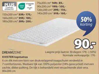 Jysk Dreamzone kvisten topmatras aanbieding