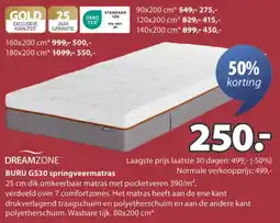 Jysk Dreamzone buru GS30 springveermatras aanbieding