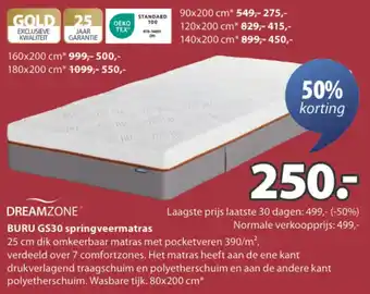 Jysk Dreamzone buru GS30 springveermatras aanbieding