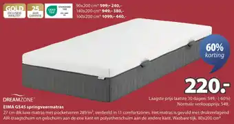 Jysk Dreamzone eima GS45 springveermatras aanbieding