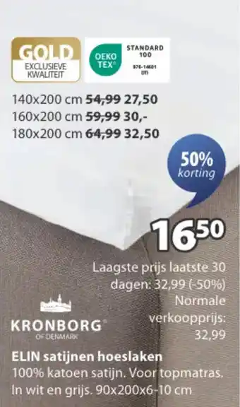 Jysk Kronborg elin satijnen hoeslaken aanbieding