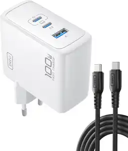 Amazon INIU 100 W USB C snellader, (GaN III ) 3 poorten laptop voeding PD PPS oplader snellader - wit aanbieding