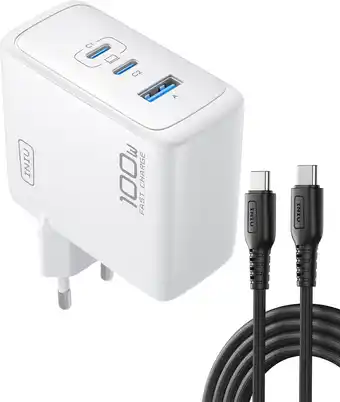 Amazon INIU 100 W USB C snellader, (GaN III ) 3 poorten laptop voeding PD PPS oplader snellader - wit aanbieding