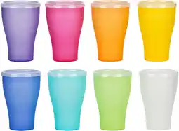 Amazon Kigima Drinkbekers Rainbow 0,45l 8-delige set met deksel extra stabiel, van kunststof aanbieding