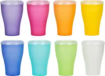 Amazon Kigima Drinkbekers Rainbow 0,45l 8-delige set met deksel extra stabiel, van kunststof aanbieding