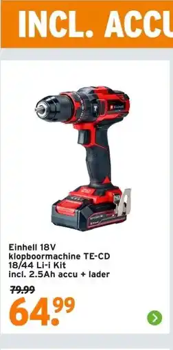 GAMMA Einhell 18V boorhamer TE-HD 18 LI zonder accu aanbieding